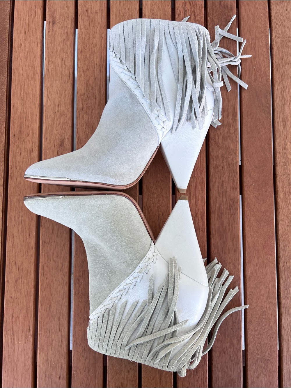 IRO NWT Women’s Xabea Light Beige Ecru Suede Fringe Pointed-Toe Ankle Booties 38 - Picture 3 of 14